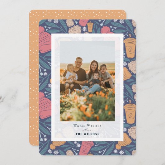 Pom Beanie Kaffee Weihnachtsfeiertag Fotokarte Einladung (Vorne/Hinten)