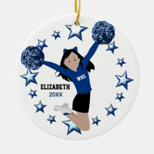 Pom Poms in Blau und Schwarz Keramik Ornament