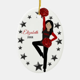 Pom Squad Black Hair Red & Black Keramik Ornament