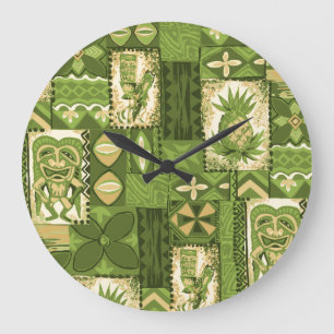 Pomaika’i Tiki Hawaiian Vintage-Tapa Große Wanduhr