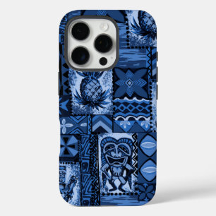 Pomaika’i Tiki Hawaiian Vintage Tapa Navy iPhone 16 Pro Hülle