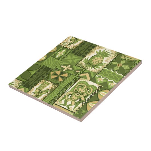 Pomaika'i Tiki hawaiischer Vintager Tapa Fliese (Seite)