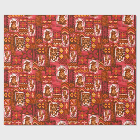 Pomaika'i Tiki hawaiischer Vintager Tapa Geschenkpapier (Flach)