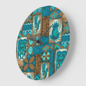 Pomaika'i Tiki hawaiischer Vintager Tapa Große Wanduhr (Winkel)