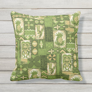 Pomaika'i Tiki hawaiischer Vintager Tapa im Freien Kissen