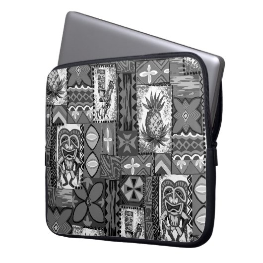 Pomaika'i Tiki hawaiischer Vintager Tapa Laptopschutzhülle (Vorderseite Links)