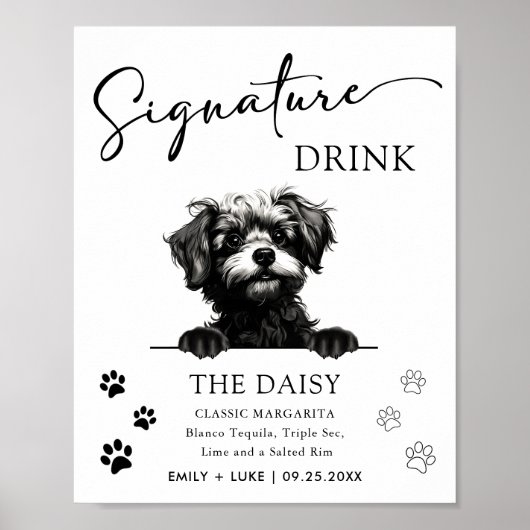 Pomapoo Hund Hochzeit Signature Drink Zeichen Poster (Vorne)