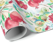 Pomegranat-Blattfrucht-Aquarellgarten Geschenkpapier (Rolleneckpunkt)