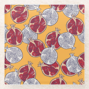 Pomegranat Gezeichnet: Handgemachte Vintage Muster Glasuntersetzer