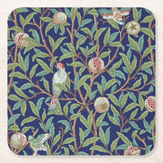 Pomegranat und Little Bird, William Morris Rechteckiger Pappuntersetzer (Vorderseite)
