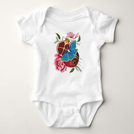 Pomegranat und Luna Moth Gender Neutral Onsie Baby Strampler (Vorderseite)