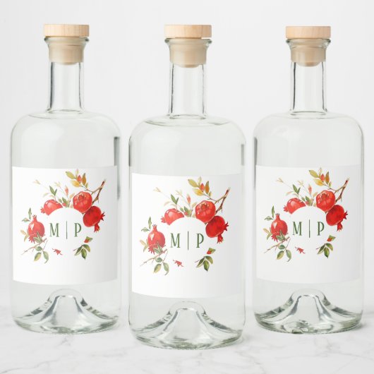 Pomegranat Wasserfarbe Thema Helle Farben Alkoholflaschenetikett (Flaschen)