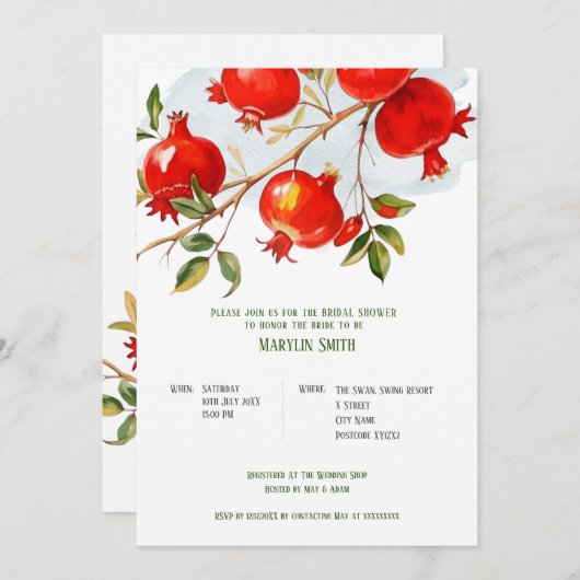 Pomegranat Wasserfarbe Thema Helle Farben Einladung (Vorne/Hinten)