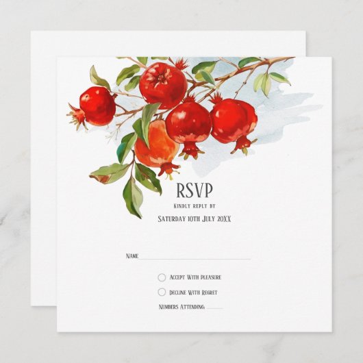 Pomegranat Wasserfarbe Thema Helle Farben Einladung (Vorne/Hinten)