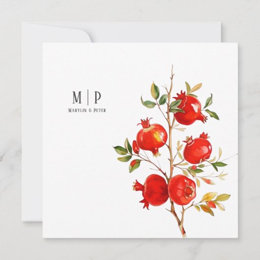 Pomegranat Wasserfarbe Thema Helle Farben Einladung (Rückseite)