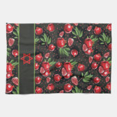 Pomegranate auf Schwarz-Juden Rosh Hashanah Star Geschirrtuch (Horizontal)