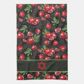 Pomegranate auf Schwarz-Juden Rosh Hashanah Star Geschirrtuch (Vertikal)