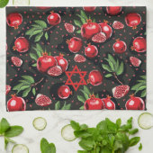 Pomegranate auf Schwarz-Juden Rosh Hashanah Star Geschirrtuch (Gefaltet)