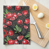 Pomegranate auf Schwarz-Juden Rosh Hashanah Star Geschirrtuch (Viertel Falte)