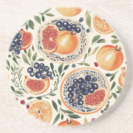 Pomegranate & Citrus Mittelmeerküste Sandsteinküst Getränkeuntersetzer (Vorne)