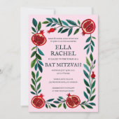 Pomegranate Custom Bat Bar Mitzvah Wasserfarbe Einladung (Vorderseite)
