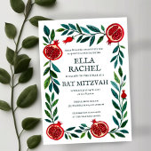 Pomegranate Custom Bat Bar Mitzvah Wasserfarbe Einladung