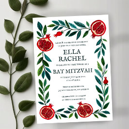 Pomegranate Custom Bat Bar Mitzvah Wasserfarbe Einladung