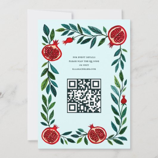 Pomegranate Custom B'nai Bat Bar Mitzvah QR Code Einladung (Rückseite)