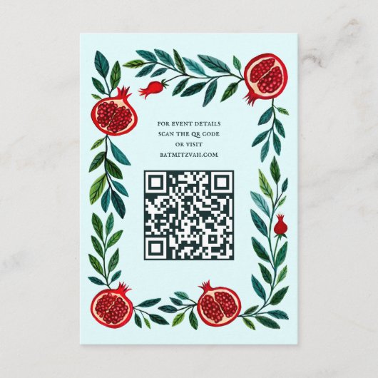 Pomegranate Custom QR Bat Bar Mitzvah Wasserfarbe Begleitkarte (Vorderseite)