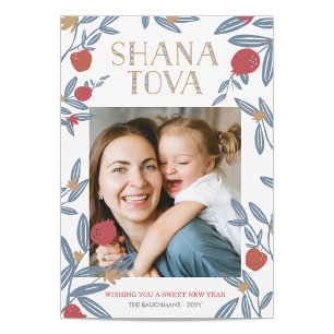 Pomegranate Florals Rosh Hashanah Photo Card Feiertagskarte