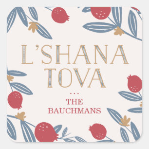 Pomegranate Florals Rosh Hashanah Quadratischer Aufkleber