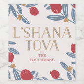 Pomegranate Florals Rosh Hashanah Weinetikett (Einzelnes Label)