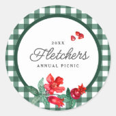Pomegranate & Green Gingham Custom Runder Aufkleber (Vorderseite)