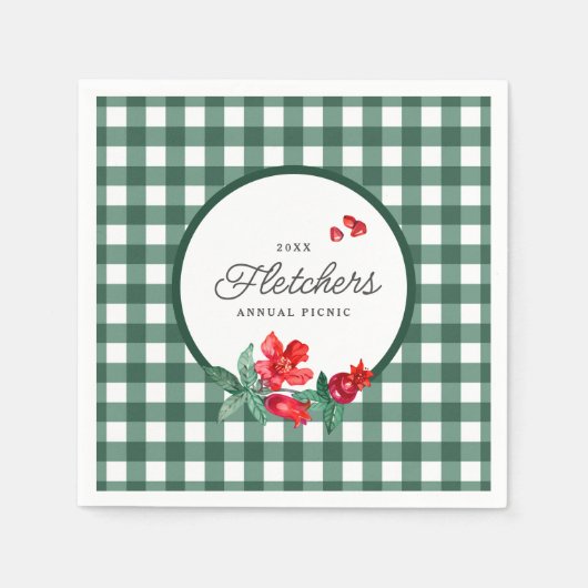 Pomegranate & Green Gingham Custom Serviette (Vorderseite)