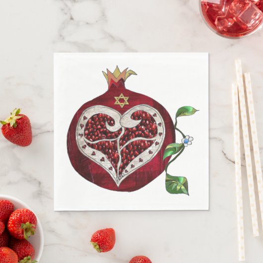 Pomegranate Heart Hanukkah Rosh Hashanah Napkins Serviette (Beispiel)