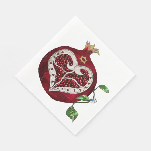 Pomegranate Heart Hanukkah Rosh Hashanah Napkins Serviette (Ecke)