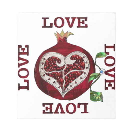 Pomegranate Heart LIEBE Valentine Notizblock (Vorderseite)