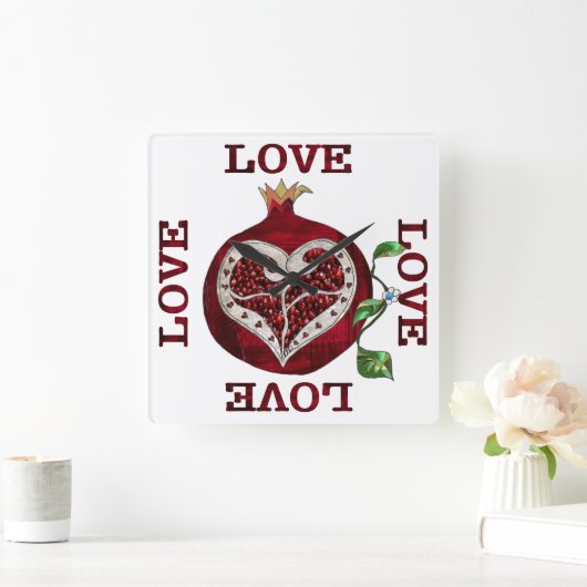 Pomegranate Heart LIEBE Valentine Quadratische Wanduhr (Zuhause)