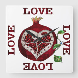 Pomegranate Heart LIEBE Valentine Quadratische Wanduhr