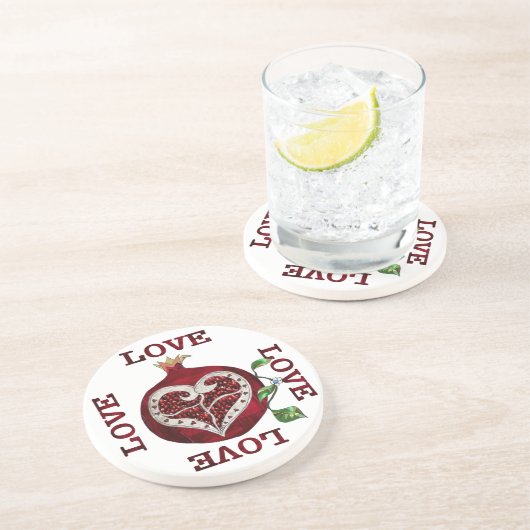 Pomegranate Heart LIEBE Valentine Untersetzer (Seite)