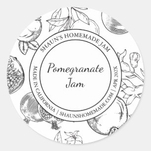 Pomegranate Jam Sketch Modernes Label Runder Aufkleber