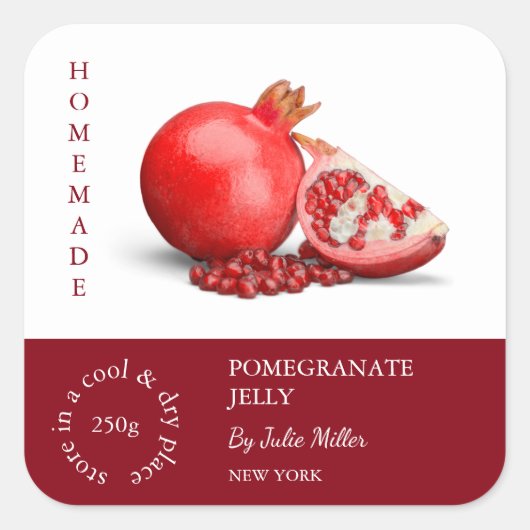 Pomegranate-Label für kleine Unternehmen Quadratischer Aufkleber (Vorderseite)