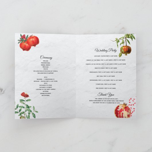 Pomegranate Mediterrane Hochzeitserie Programm (Innenseite)