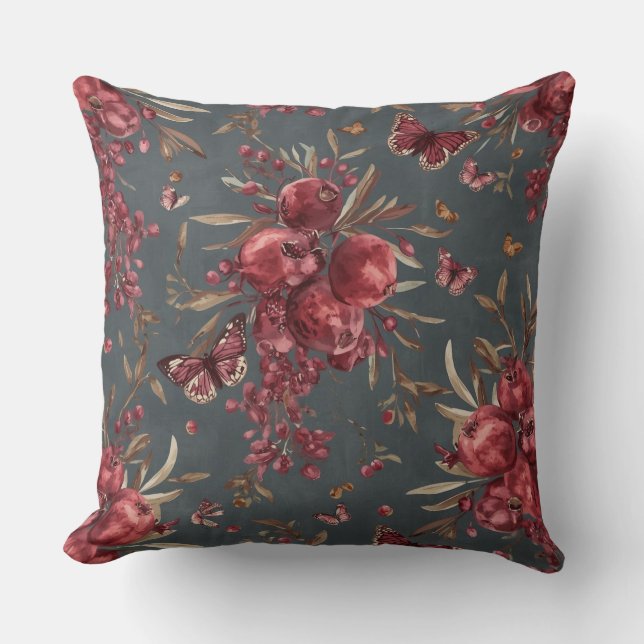  Pomegranate & Olive Botanical Throw Pillow | Wine Kissen (Vorderseite)