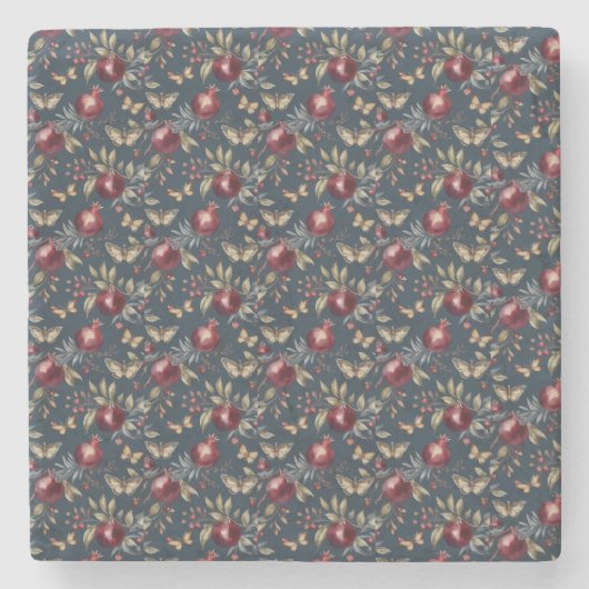 Pomegranate & Olive Branch Watercolor Coasters Steinuntersetzer (Vorderseite)