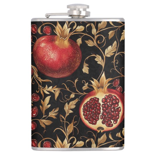 Pomegranate Paradies - reichhaltiges Blumenmuster  Flachmann (Vorderseite)