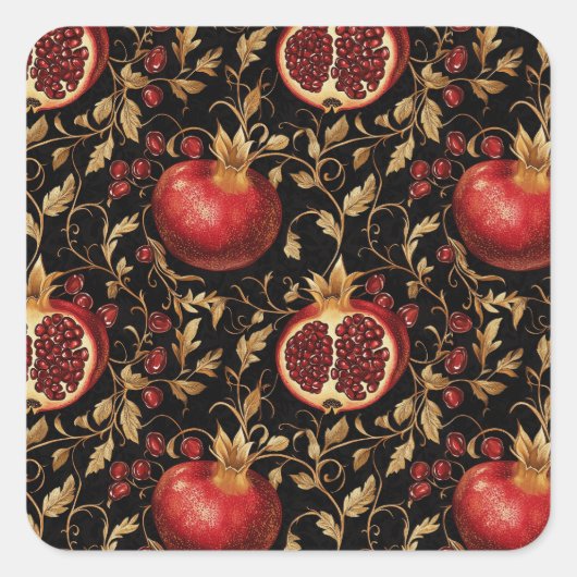 Pomegranate Paradies - reichhaltiges Blumenmuster  Quadratischer Aufkleber (Vorderseite)
