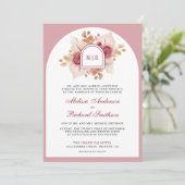 Pomegranate Pink Floral Pampas QR Code Hochzeit Einladung (Stehend Vorderseite)