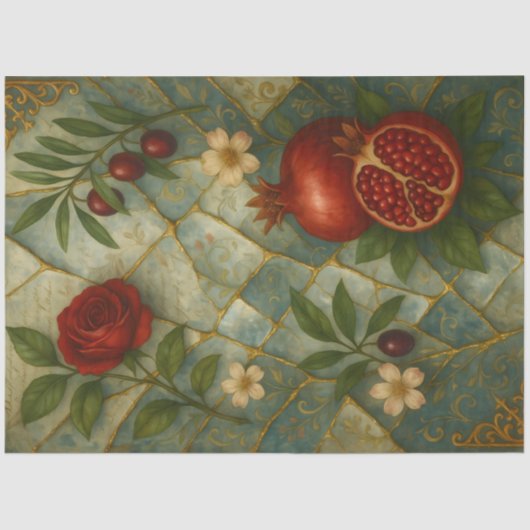 Pomegranate Rose – Ornate Botanical Fantasy Seidenpapier (Vorderseite)