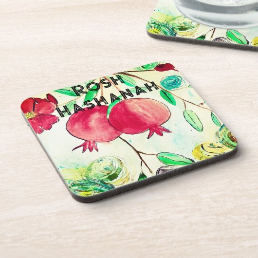 Pomegranate Rosh Hashanah Fruit Shana Tova Getränkeuntersetzer (Linke Seite)